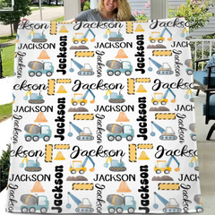 Customized Name Construction Truck Blanket, Children's Gift