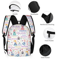 Personalized Custom Name Backpack for Girl - With Princess Castle Magic Wand - Joliny