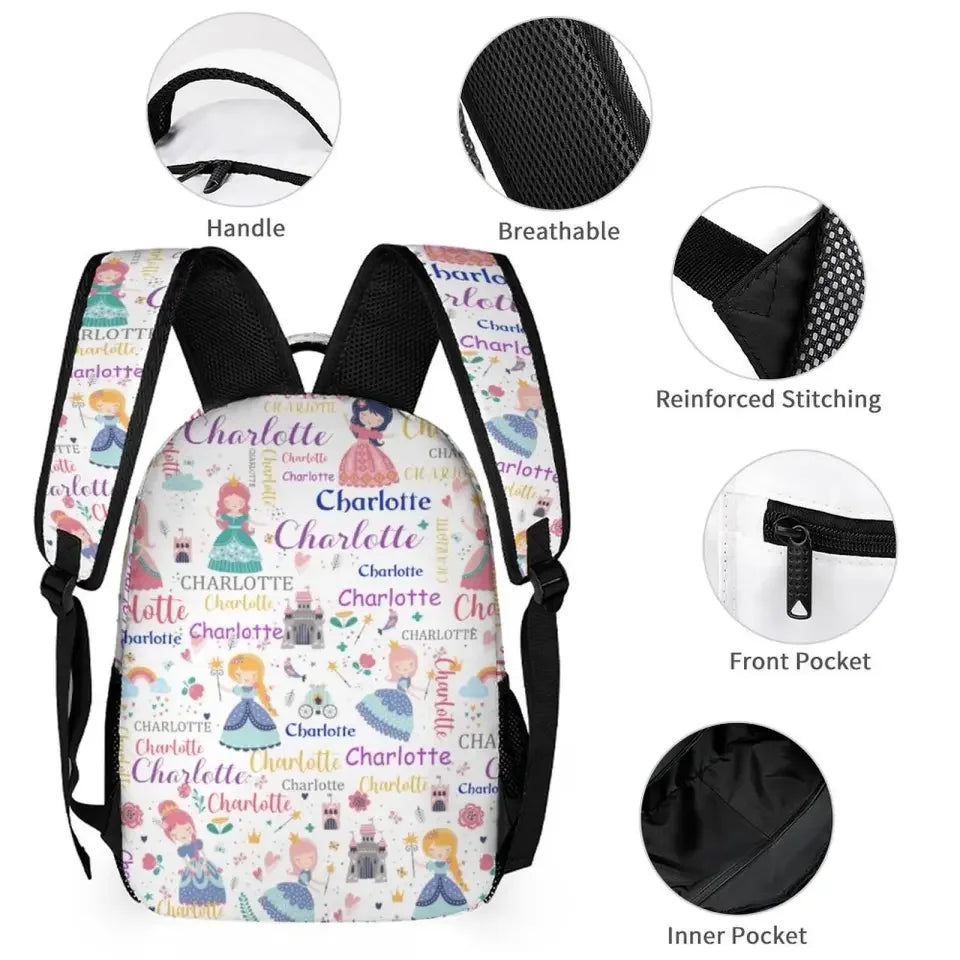 Personalized Custom Name Backpack for Girl - With Princess Castle Magic Wand - Joliny