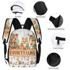 Personalized Student Backpack With Name, Forest Animals