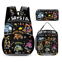 Truck Custom Name Backpack Personalized Text Gifts, God Says I Am Construction Bible Verse - Joliny