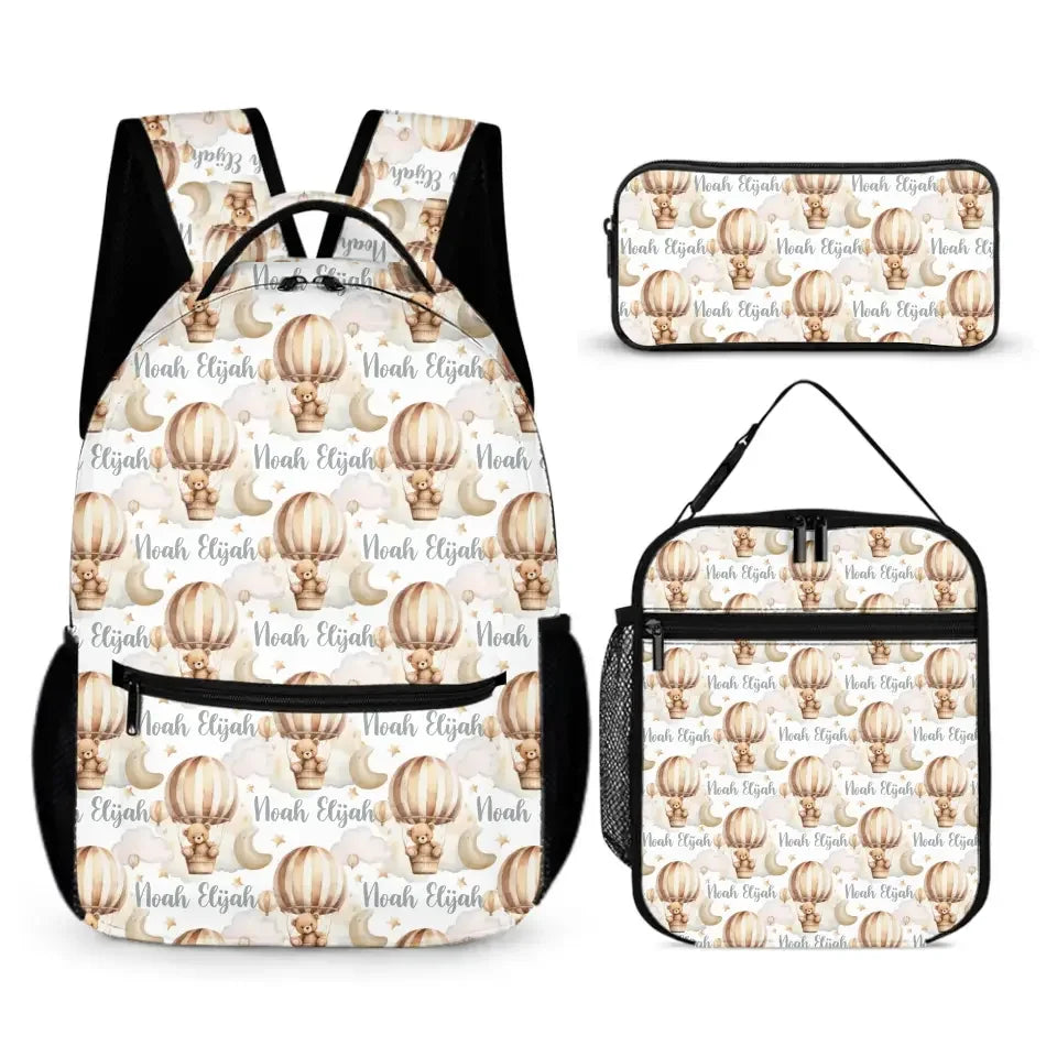 Personalized Custom Hot Air Balloon Student Name Backpack, Hot Air Balloon Bear Backpack - Joliny