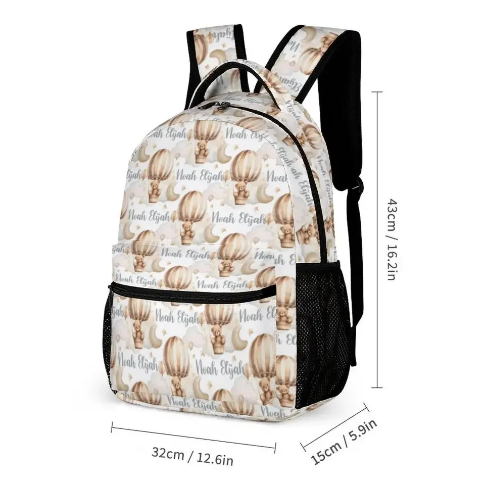 Personalized Custom Hot Air Balloon Student Name Backpack, Hot Air Balloon Bear Backpack - Joliny