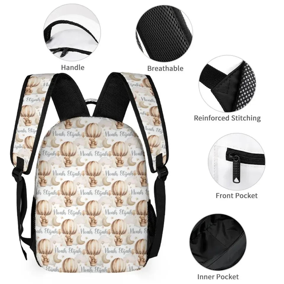 Personalized Custom Hot Air Balloon Student Name Backpack, Hot Air Balloon Bear Backpack - Joliny