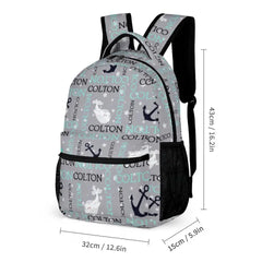 Personalized Custom Student Backpack - Anchors Away Nautical Whale Student Name Backpack