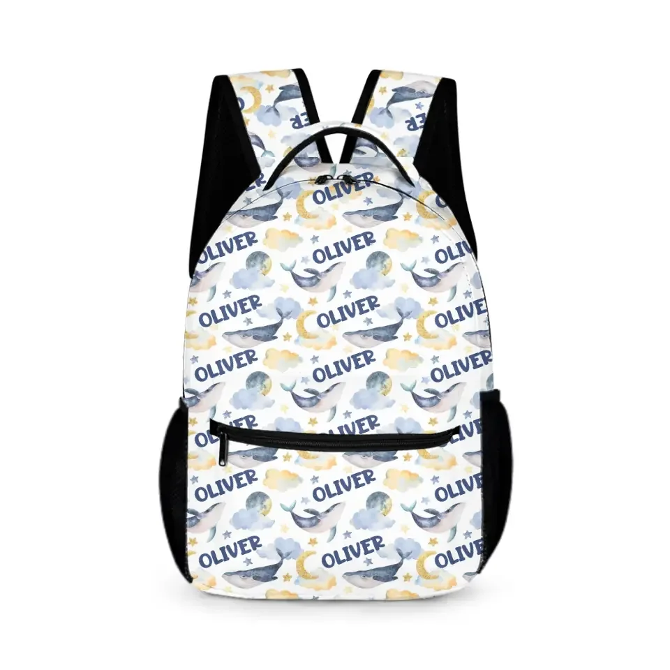 Personalized Custom Whales Boy, Girl Soft Name Backpack - Sea Creatures Kids Name Backpack - Joliny