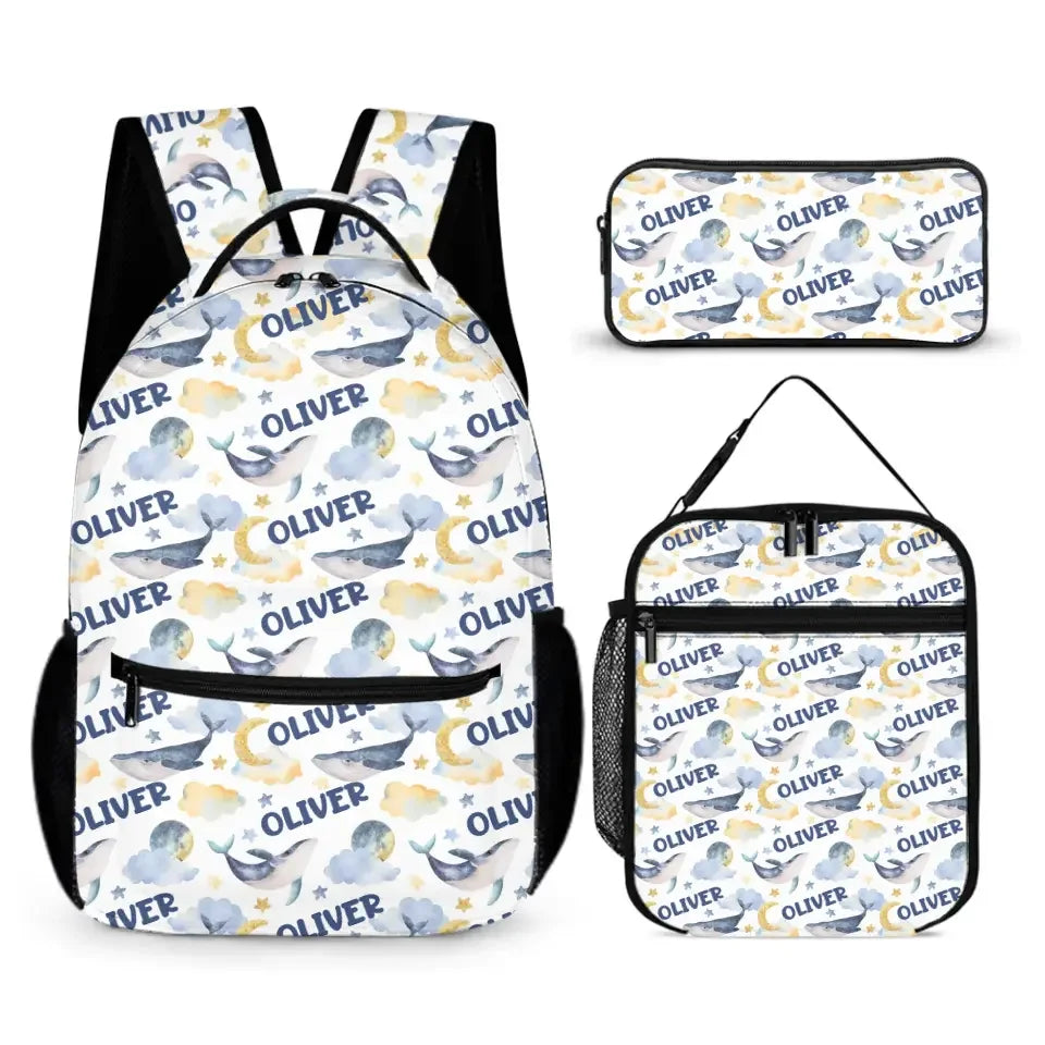 Personalized Custom Whales Boy, Girl Soft Name Backpack - Sea Creatures Kids Name Backpack - Joliny