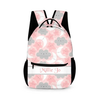 Personalized Pink Blue Moon Stars Clouds Student Backpack - Joliny