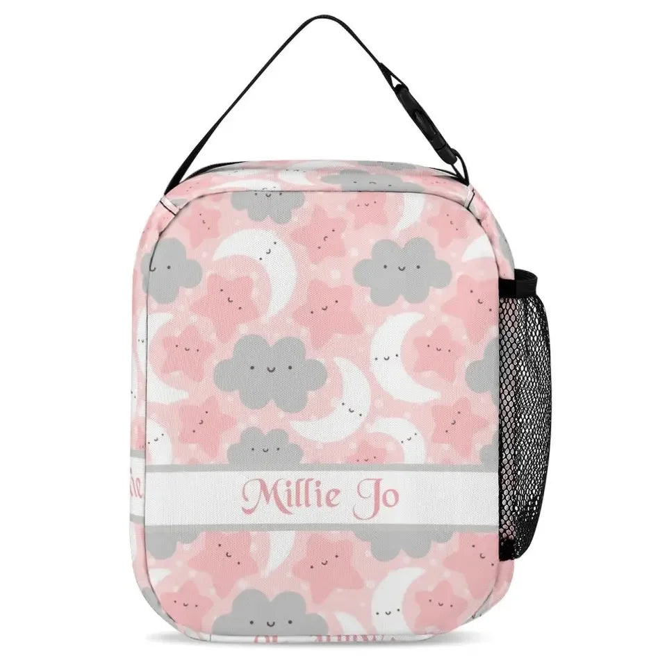Personalized Pink Blue Moon Stars Clouds Student Backpack - Joliny