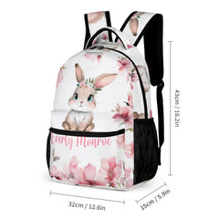 Personalized Girl Name Backpack, Pink Cherry Blossom Rabbit