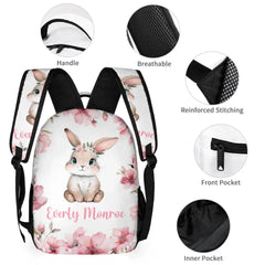 Personalized Girl Name Backpack, Pink Cherry Blossom Rabbit