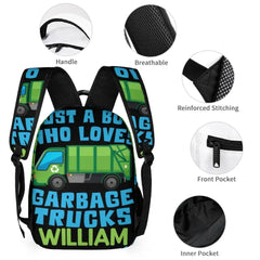 Custom Just A Boy Who Loves Garbage Truck Backpack with Name