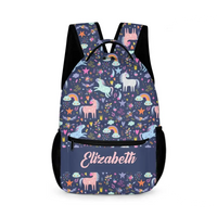 Personalized Custom Name Backpack - Clouds Raindrops Rainbow Stars Unicorn - Joliny
