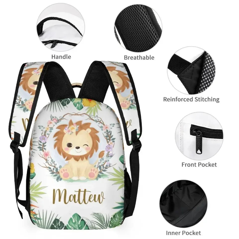 Personalized Lion Cub Wearing Flowers Backpack for Girls Boys - Joliny