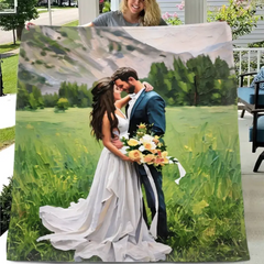 Canvas of Love: Personalized Photo Blanket in Oil Painting Style