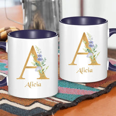 Custom Coffee Mug - Personalized Ceramic Cup with Initial Letter Name Monogram