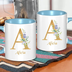 Custom Coffee Mug - Personalized Ceramic Cup with Initial Letter Name Monogram