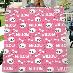 Cute Halloween Name Blanket, Personalized Pink Skull Blanket