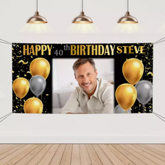 Birthday Banner with Photo - Gold and Silver Birthday Sign