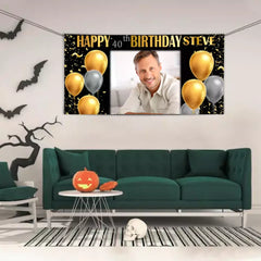 Birthday Banner with Photo - Gold and Silver Birthday Sign