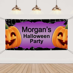 Personalized Halloween Party Banner With Big Pumpkin