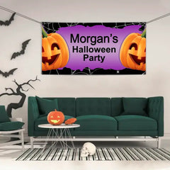 Personalized Halloween Party Banner With Big Pumpkin