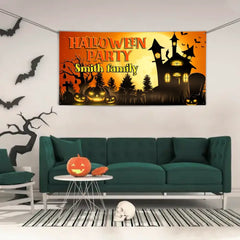 Personalized Halloween Party Banner, Orange Cemetery