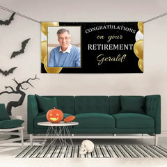 Custom Banner With Name And Photo - Personalized Congratulations On Your Retirement Party Banner - Gift For Retirees