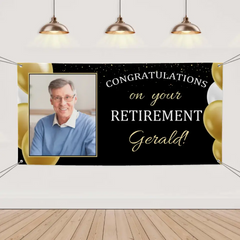 Custom Banner With Name And Photo - Personalized Congratulations On Your Retirement Party Banner - Gift For Retirees