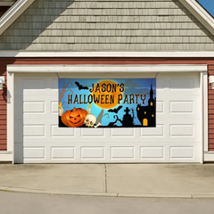 Custom Halloween Party Decoration Banner - Personalized Pumpkin Skull Bat Banner - Halloween Party Supplies