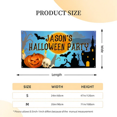 Custom Halloween Party Decoration Banner - Personalized Pumpkin Skull Bat Banner - Halloween Party Supplies