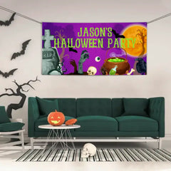 Custom Halloween Party Decoration Banner - Personalized Purple Horror Banner - Halloween Party Supplies