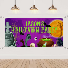 Custom Halloween Party Decoration Banner - Personalized Purple Horror Banner - Halloween Party Supplies