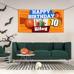 Custom Happy Birthday Banner - Personalized Basketball Banner - Gift For Children,Boy Girl Sports