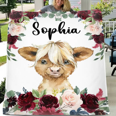 Highland Cattle - Personalised Name Blanket - Gifts for Children,Newborn,New Mom