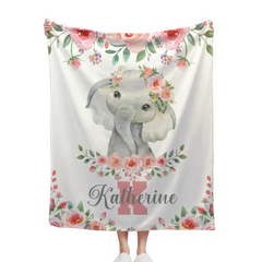 Cute Elephant - Personalised Name Blanket - Gifts for Children,Newborn,New Mom