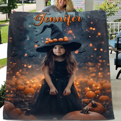 Pumpkin Castle - Personalised Witch Photo Halloween Blanket - Gifts for Children