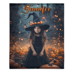 Pumpkin Castle - Personalised Witch Photo Halloween Blanket - Gifts for Children