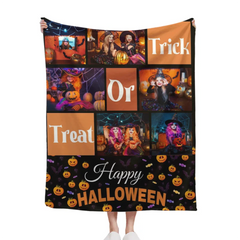 Trick Or Treat - Personalised Photo Collage Halloween Blanket - Gifts for Children,Friend,Family