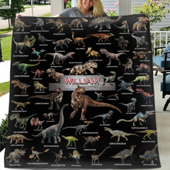 Jurassic Dinosaur Rally - Dinosaur Themed Personalised Name Blanket And Pillowcase- Gifts for Child,Friend,Dinosaur Fanatics