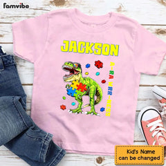 Puzzles and Dinosaurs - Personalized Name Colourful Graphic T-Shirt - A Gift for Child