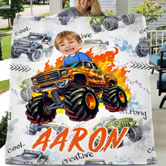 Flame Truck - Customized Name Face Kids Blanket - Gift for Kids