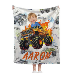 Flame Truck - Customized Name Face Kids Blanket - Gift for Kids