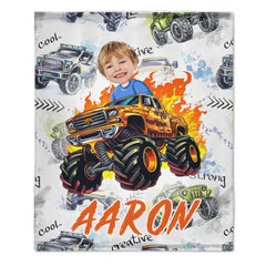 Flame Truck - Customized Name Face Kids Blanket - Gift for Kids