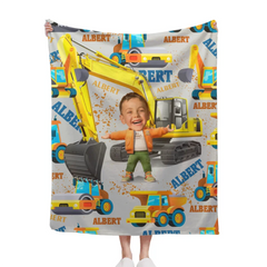 Personalized Custom Blankets Boy And Excavator Truck Car Blanket