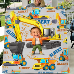 Personalized Custom Blankets Boy And Excavator Truck Car Blanket