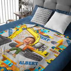 Personalized Custom Blankets Boy And Excavator Truck Car Blanket