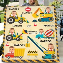 Minor Engineer - Personalised Name And Photo Construction Equipment Print Blanket - A Gift For Child