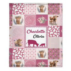 Highland Cow - Personalised Name Pinkish Purple Blanket - A Gift For Child