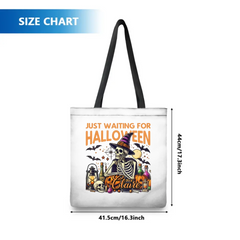 Personalized Just Waiting For Halloween Pumpkin Skull Reusable Canvas Tote Bag with Name Halloween Gift for Friend Family